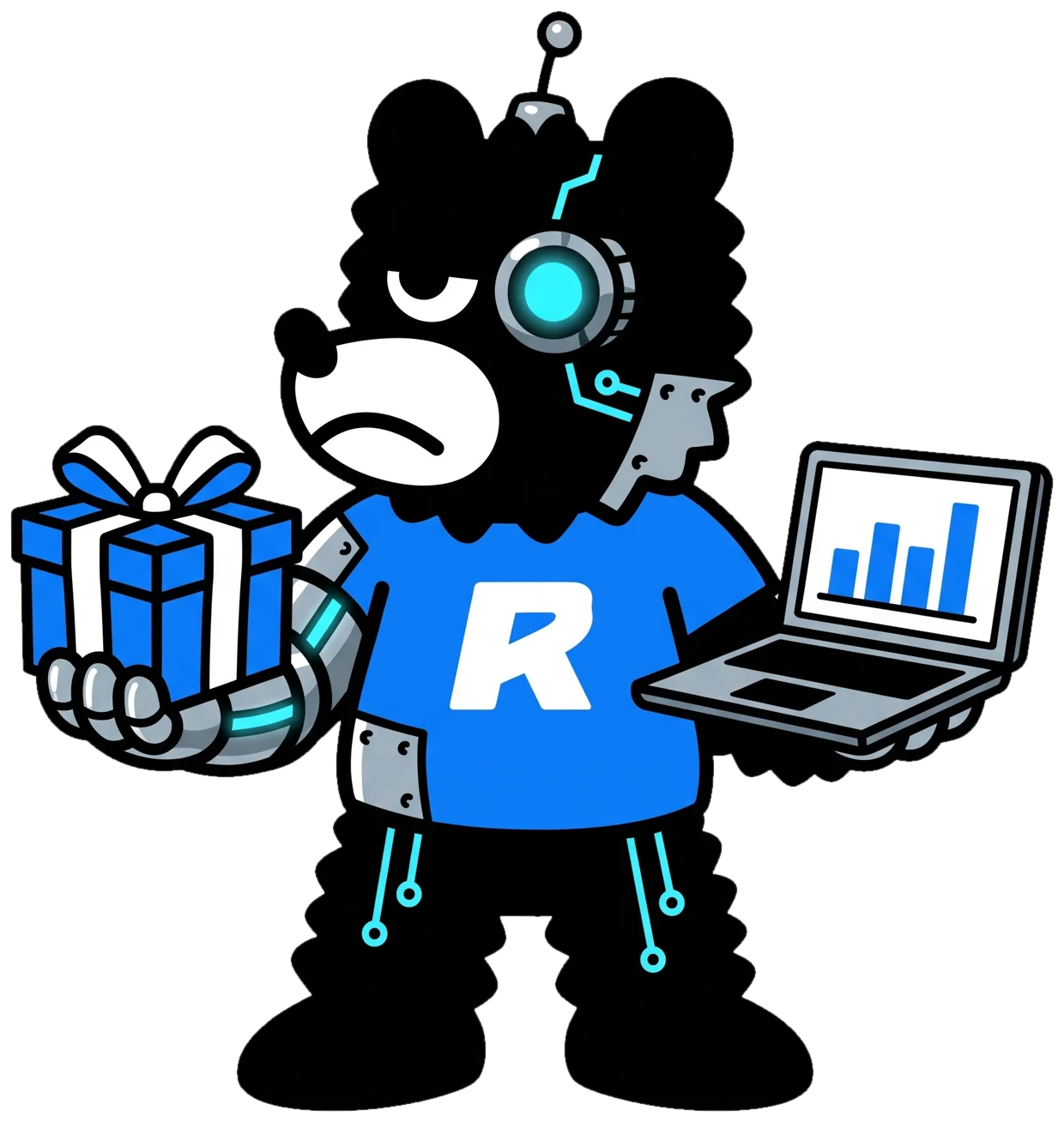 Mascota oso-robot con los bonos incluidos en el pack