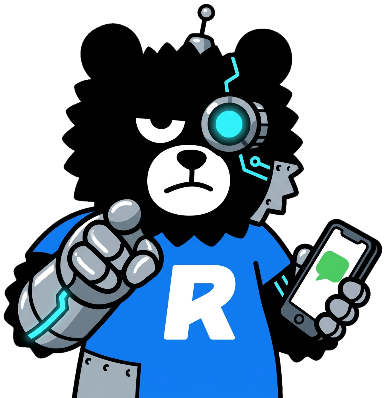 Mascota oso-robot lista para crear tu contenido